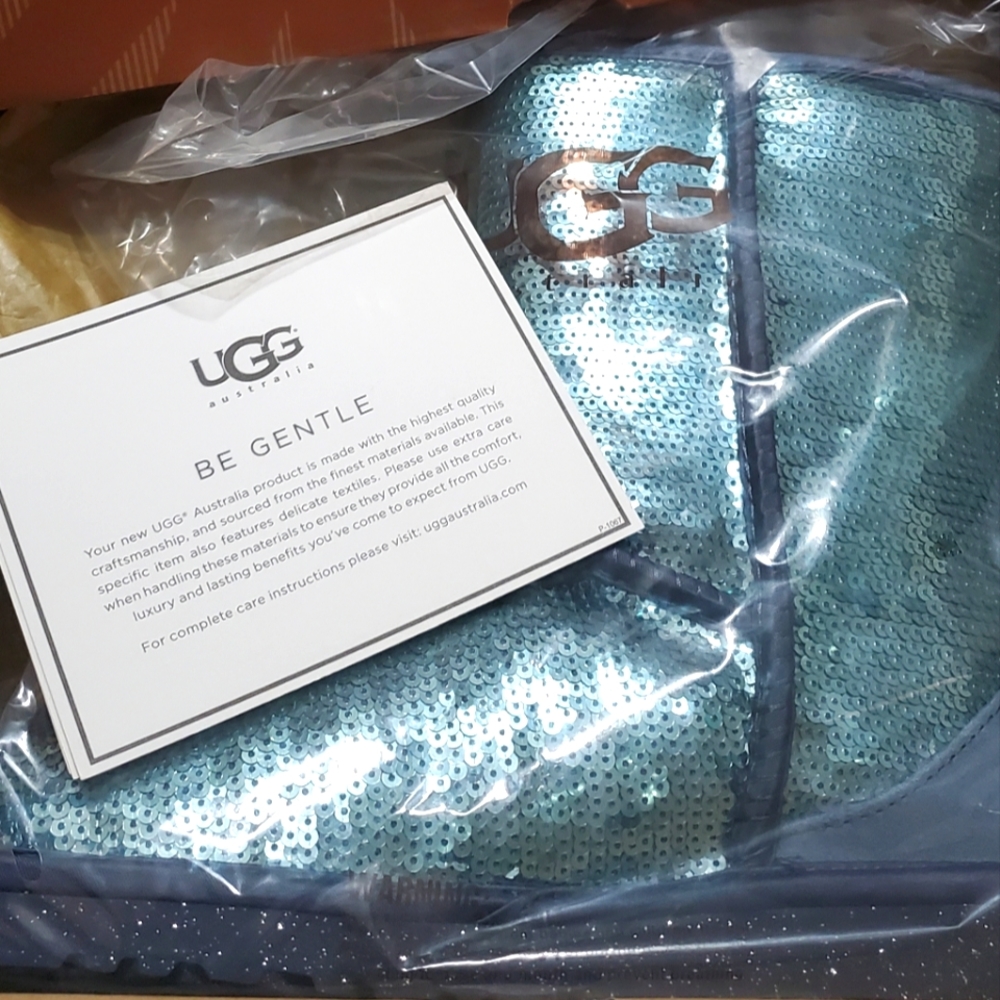 New UGG Boots sz 7 Sea Aqua Ice Blue Bling Sequins Sparkle